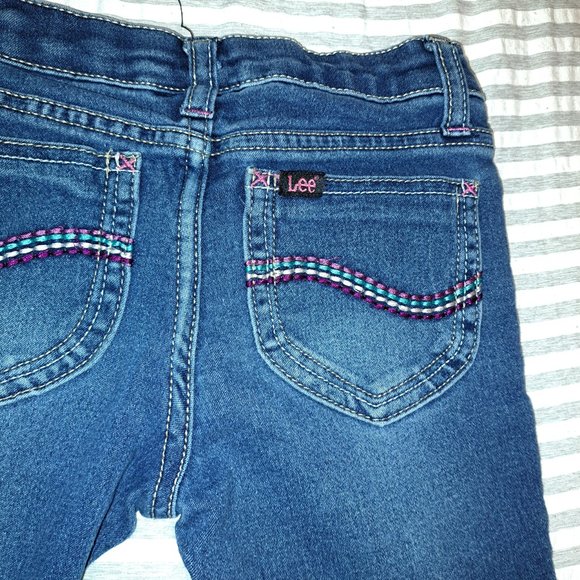 LEE SKINNY JEANS GIRLS SIZE 5 DARK WASH ADJUSTABLE WAIST 5-POCKET EUC - Picture 3 of 4